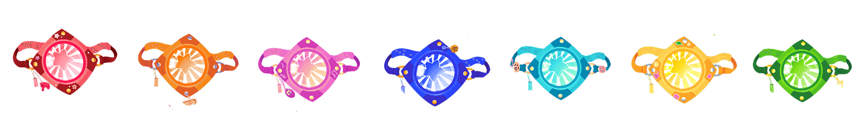 The seven sparkpack pendants, one per SPRiTELEE cause